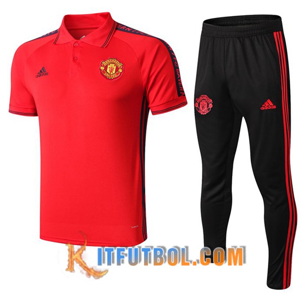 Nueva Polo Futbol Manchester United + Pantalones Roja Negro 19/20