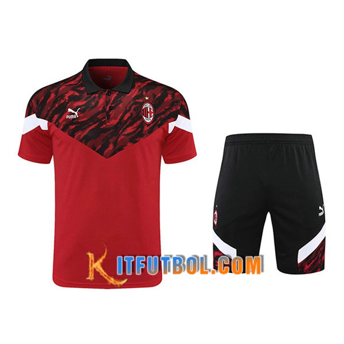 Camiseta Polo AC Milan + Cortos Negro/Rojo 2021/2022