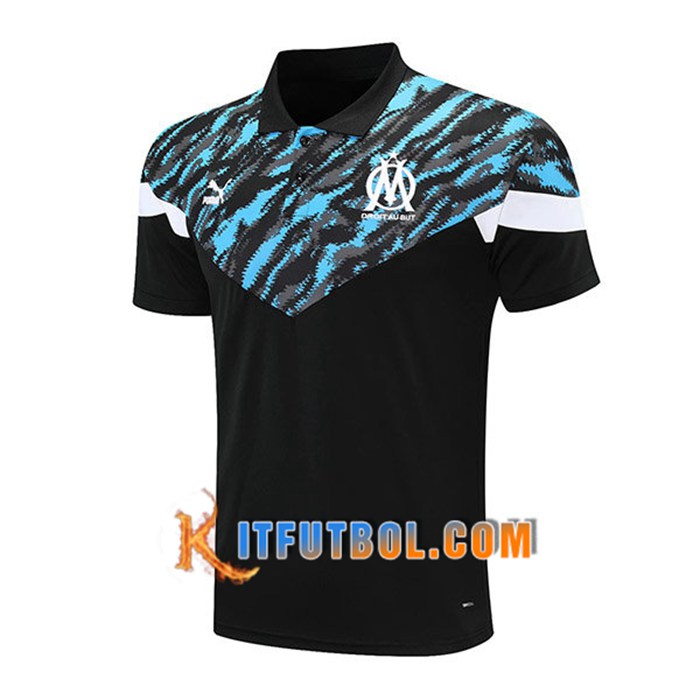 Camiseta Polo Futbol Marsella Negro/Azul 2021/2022