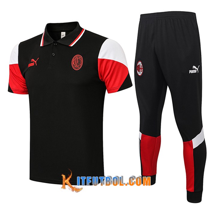 Camiseta Entrenamiento AC Milan + Pantalones Negro/Rojo 2021/2022