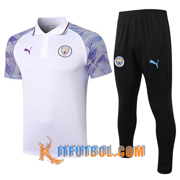 Nueva Polo Futbol Manchester City + Pantalones Blanco/Violet 20/21