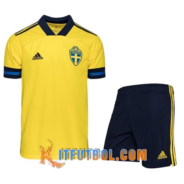 Traje Camisetas Futbol Suecia Primera + Cortos UEFA Euro 2020