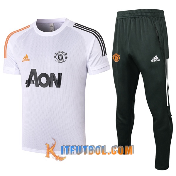 Camisetas de entrenamiento Manchester United + Pantalones Blanco 20/21