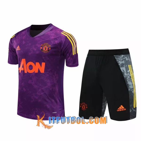 Camisetas de entrenamiento Manchester United + Shorts Purpura 20/21