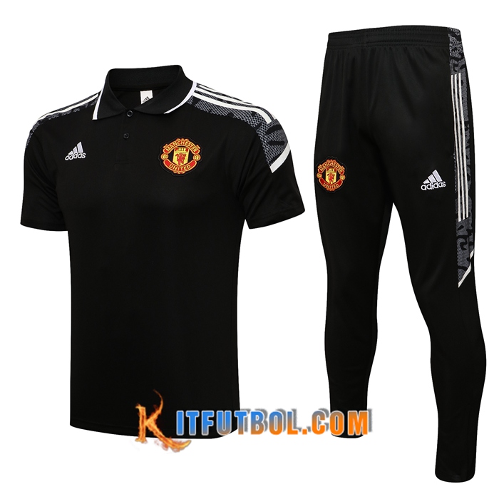 Camiseta Polo Manchester United + Pantalones Negro/Blanca 2021/2022
