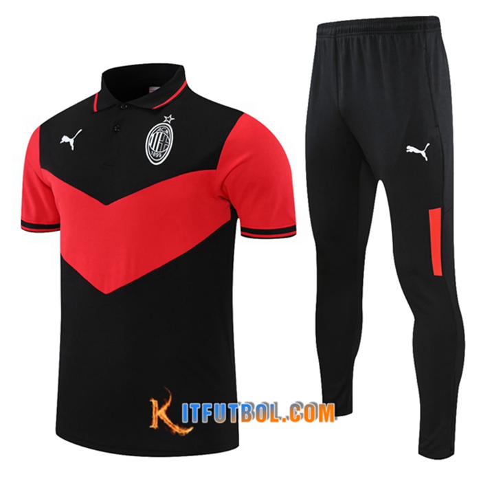 Camiseta Polo AC Milan + Pantalones Negro/Rojo 2021/2022