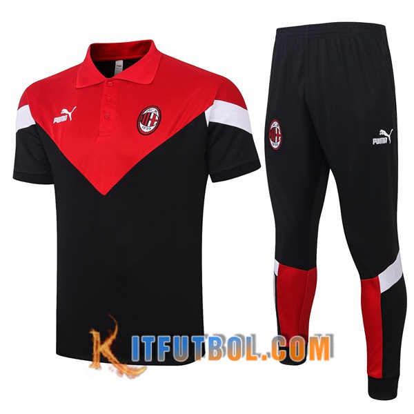 Nueva Polo Futbol Milan AC + Pantalones Negro Roja 20/21