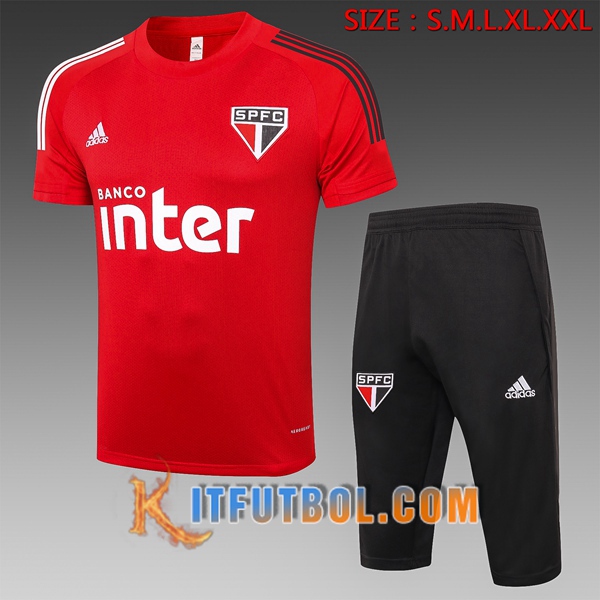 Camisetas de entrenamiento Sao Paulo FC + Pantalones 3/4 Roja 20/21