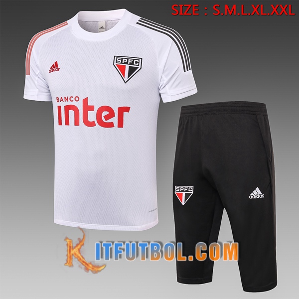 Camisetas de entrenamiento Sao Paulo FC + Pantalones 3/4 Blanco 20/21