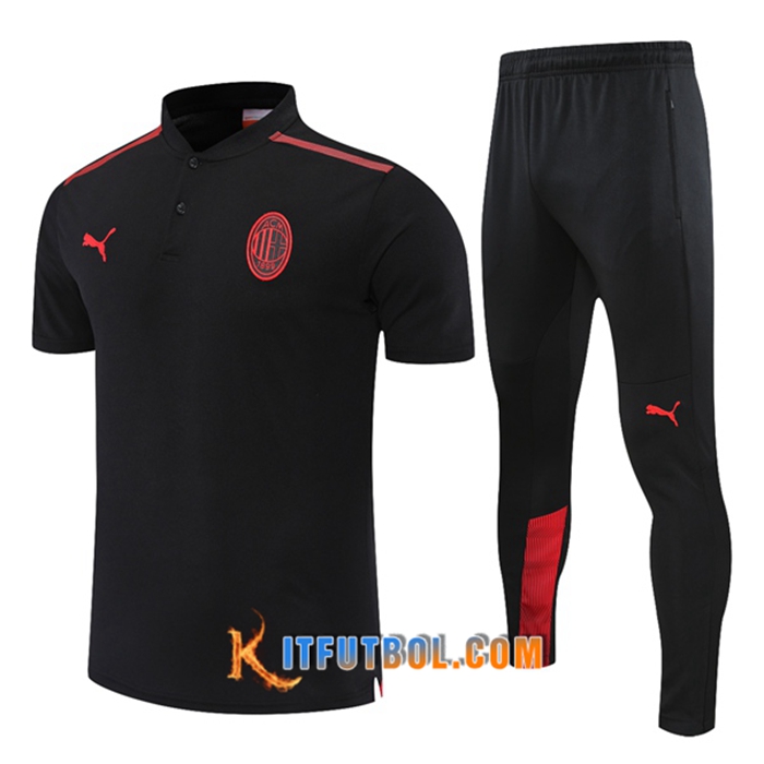 Camiseta Polo AC Milan + Pantalones Negro/Rojo 2021/2022 -01