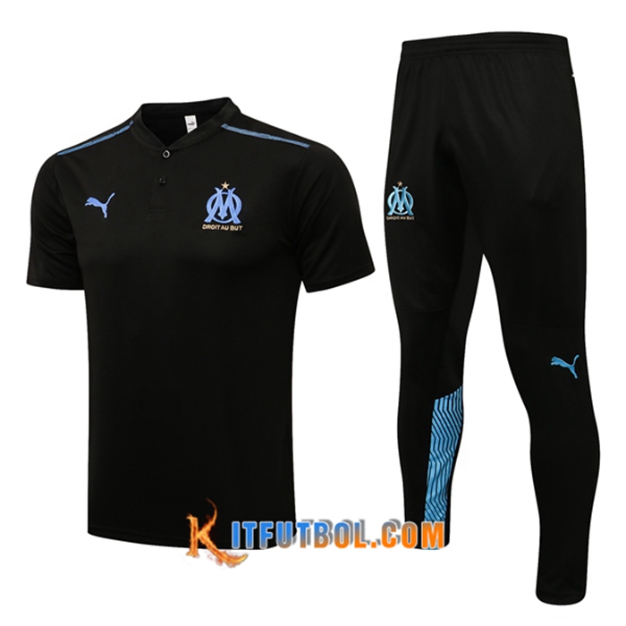 Camiseta Polo Marsella OM + Pantalones Negro/Azul 2021/2022 -01