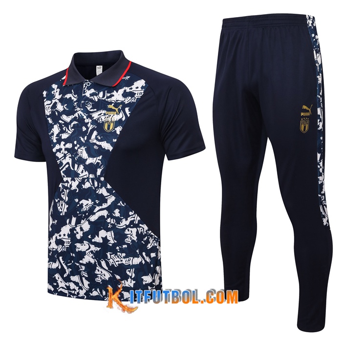 Camiseta Polo Italia + Pantalones Blancaa/Negro 2021/2022
