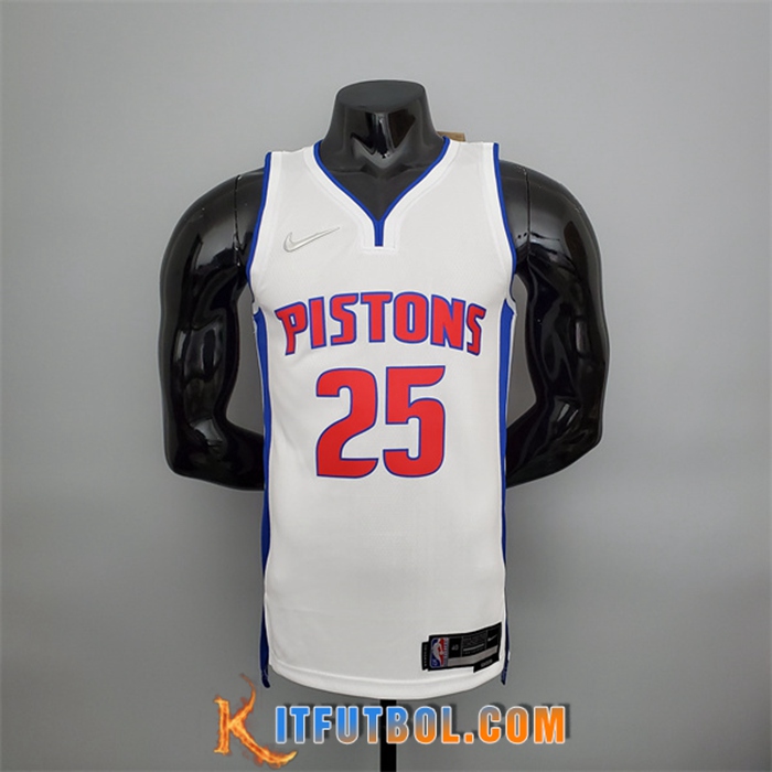 Camisetas Detroit Pistons (Rosa #25) Blanco 75th Anniversary