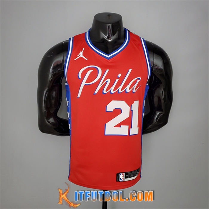 Camisetas Philadelphia 76ers (Embiid #21) 2021 Rojo Jordan Themed