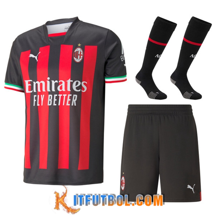 Camisetas De Futbol AC Milan Primera (Cortos + Calcetines) 2022/2023