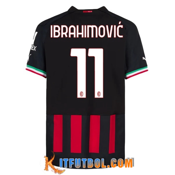 Camiseta de fútbol Milan Temporada 2021 2022 Camiseta Ibrahimovic número 11 Tallas de adulto y niño. Fabricado en Licencia del Club Réplica oficial Primera camiseta 