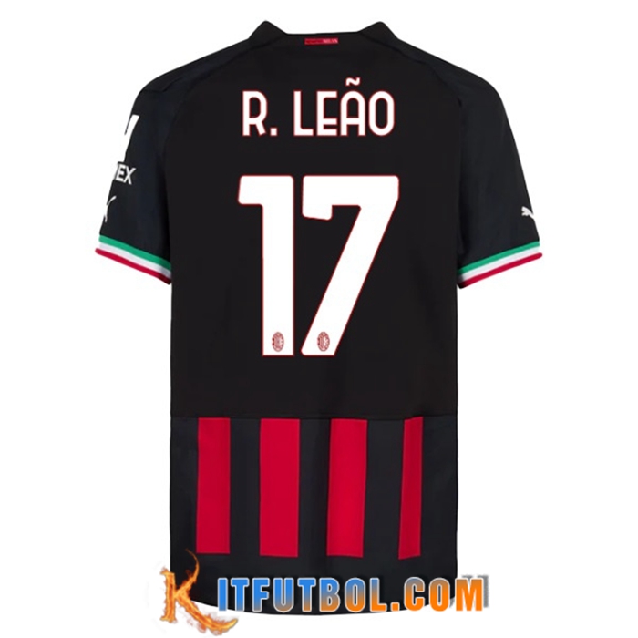 Primera camiseta 3R SPORT SRL Camiseta de fútbol Milan Temporada 2021 2022 Camiseta Rafael Leão número 17 Producto en licencia del Club Tallas para adultos y niños. Replica oficial 