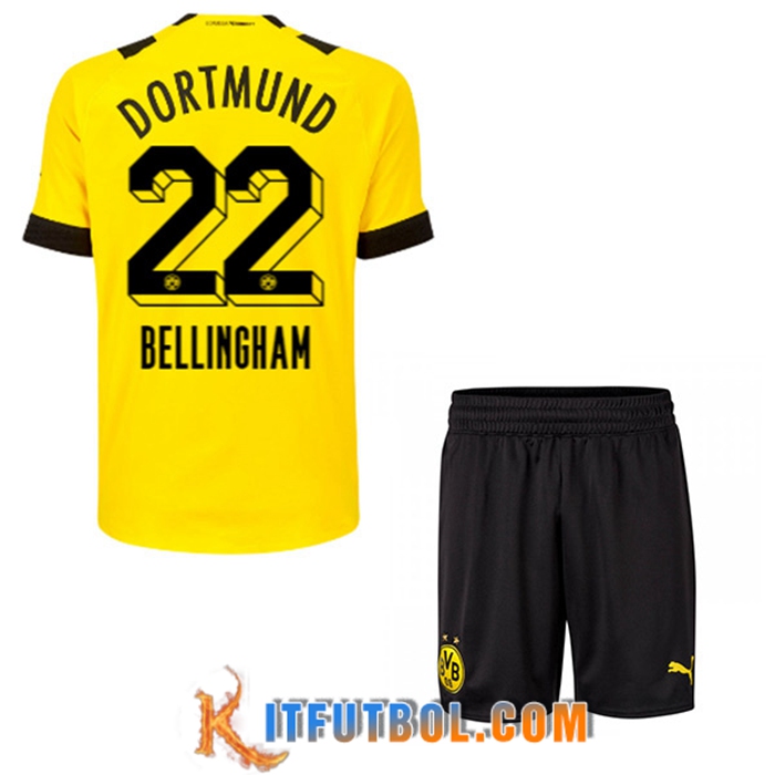 Camisetas De Futbol Dortmund BVB (BELLINGHAM #22) Ninos Primera 2022/23