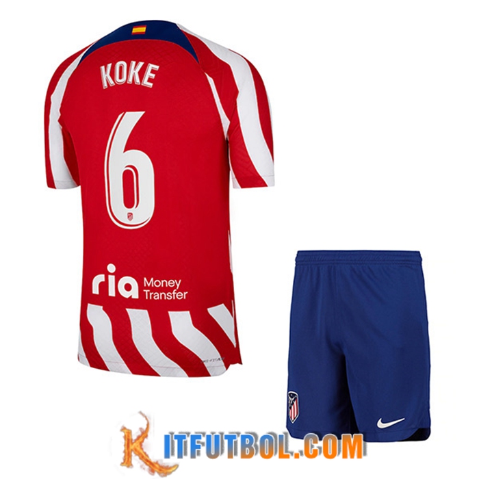Camisetas De Futbol Atletico Madrid (KOKE #6) Ninos Primera 2022/23