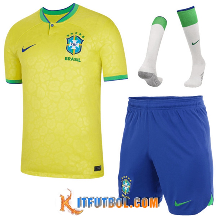 Camisetas De Futbol Brasil Primera (Cortos + Calcetines) Copa Del Mundo 2022