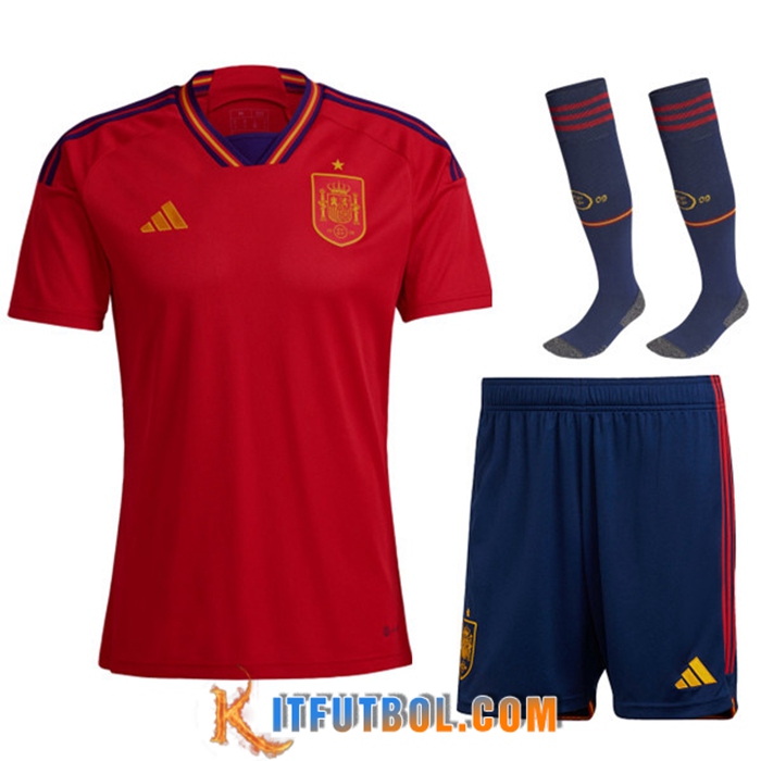 Camisetas De Futbol España Primera (Cortos + Calcetines) Copa Del Mundo 2022