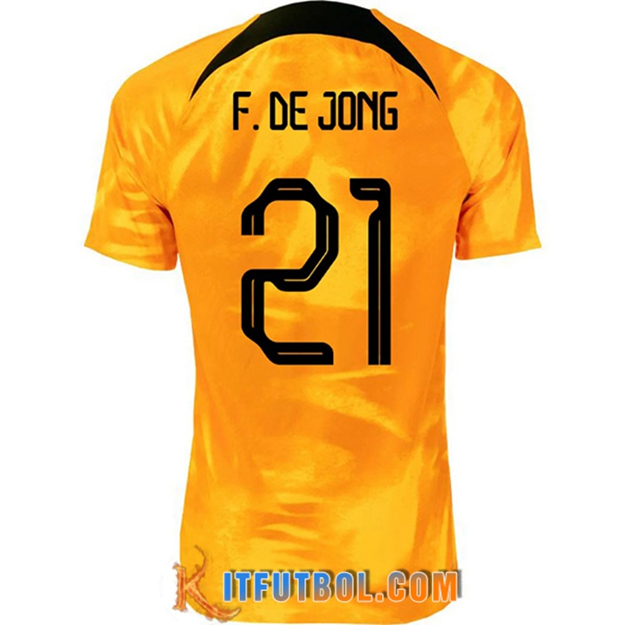 Camisetas De Futbol Países Bajos (F.DE JONG #21) Copa Del Mundo 2022 Primera