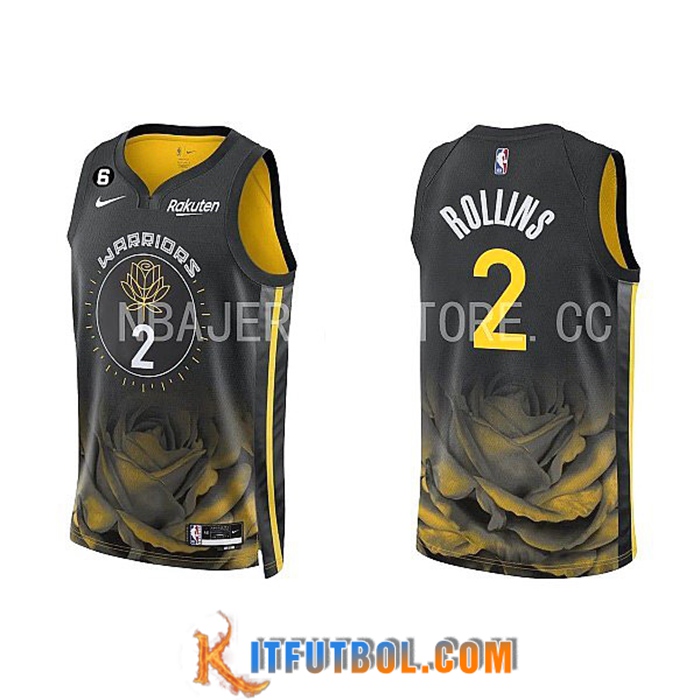 Camisetas Golden State Warriors (ROLLINS #2) 2022/23 Negro/Amarillo