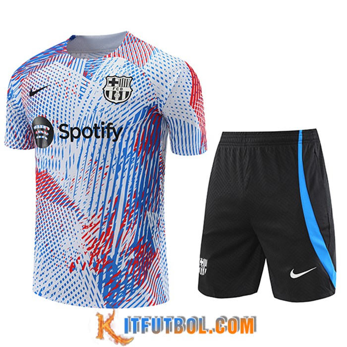 Camiseta Entrenamiento + Cortos FC Barcelona Blanco/Rojo/Azul 2022/2023